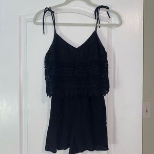 Topshop Black Romper with Lace Top